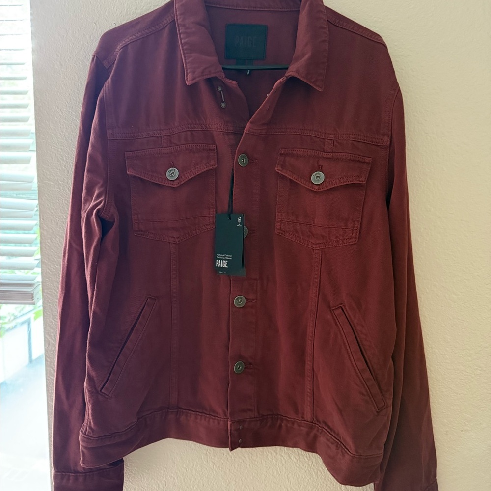 PAIGE Men's Maroon Denim Jacket - Picture 2 of 9